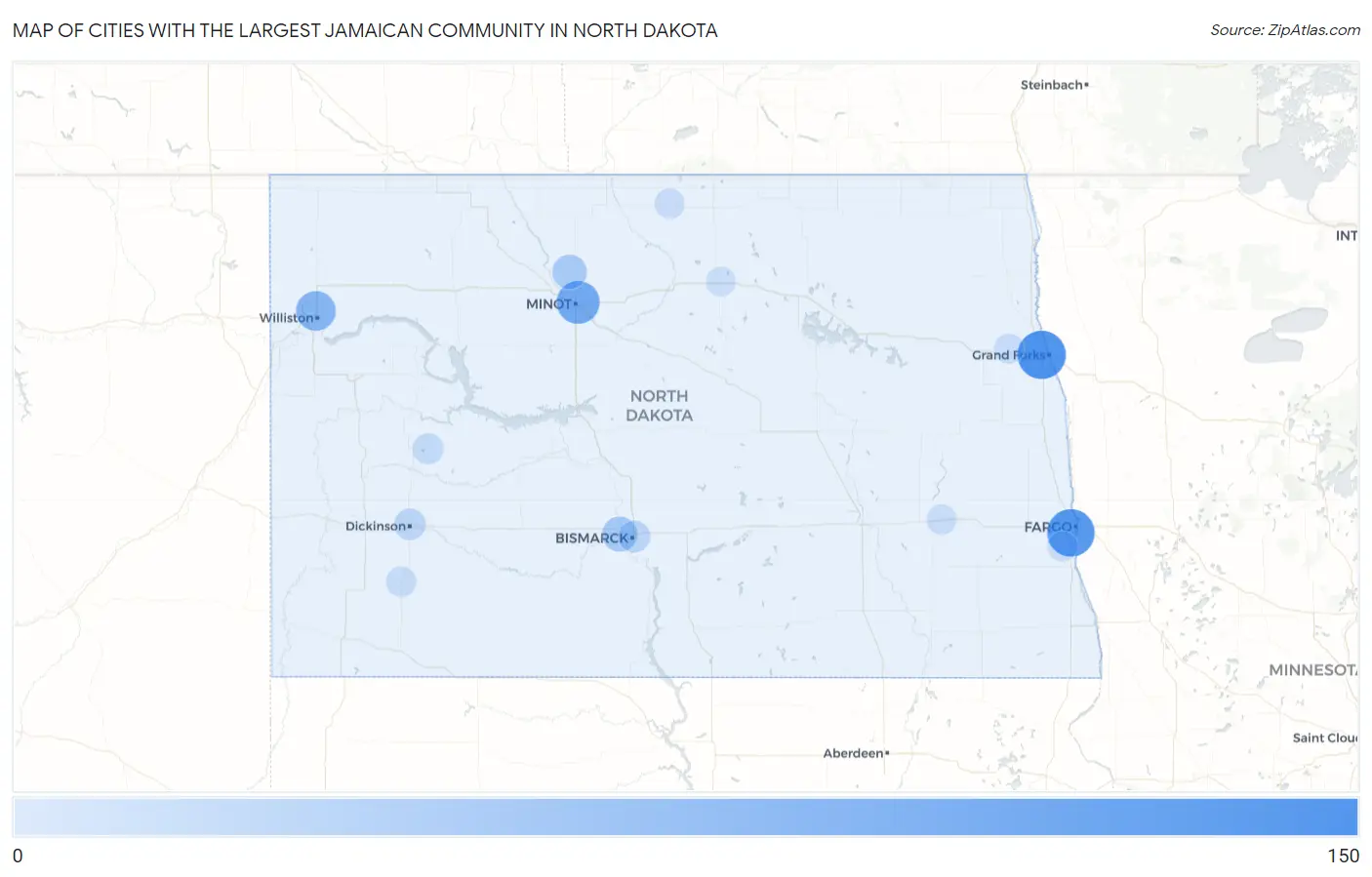 Cities with the Largest Jamaican Community in North Dakota Map