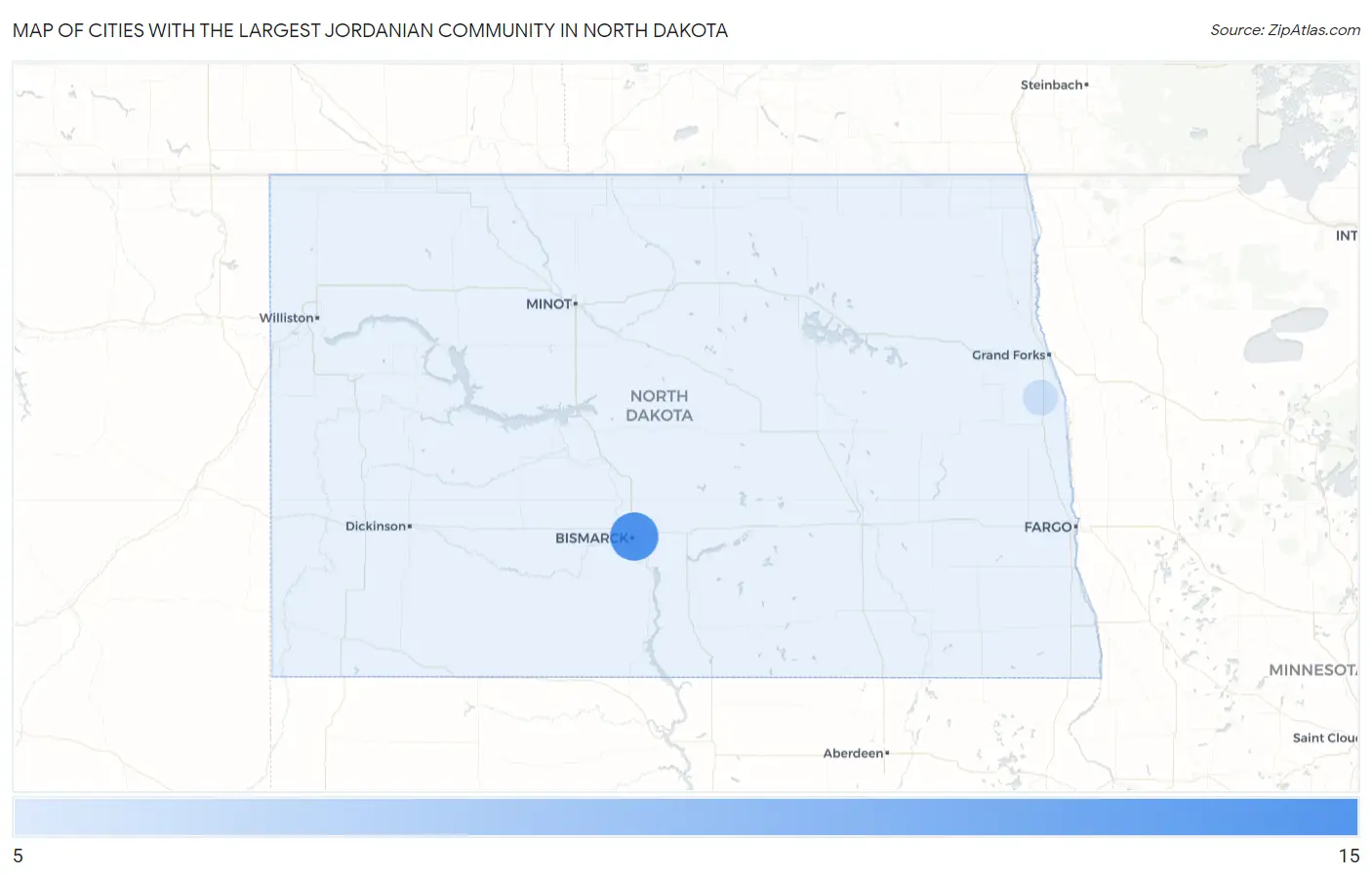 Cities with the Largest Jordanian Community in North Dakota Map