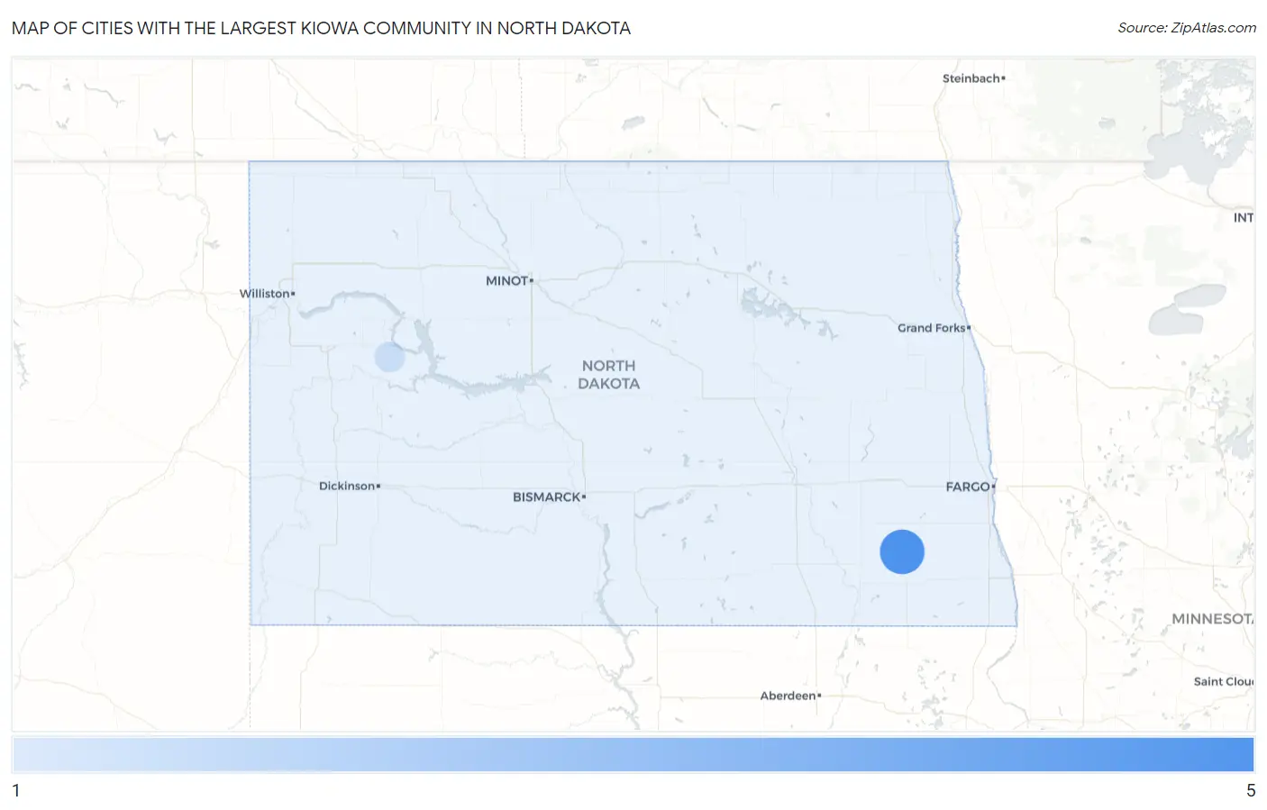 Cities with the Largest Kiowa Community in North Dakota Map