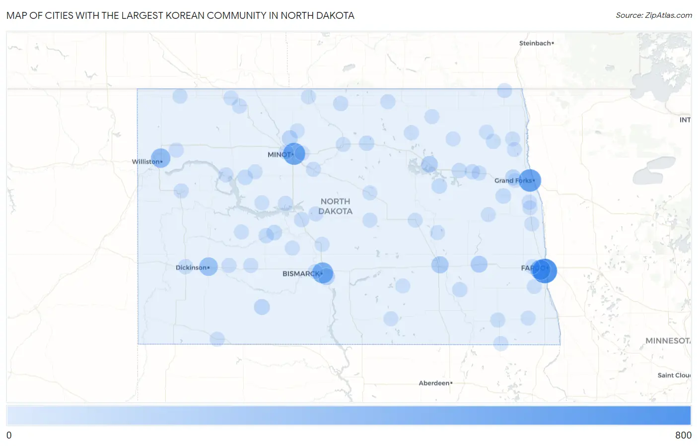 Cities with the Largest Korean Community in North Dakota Map