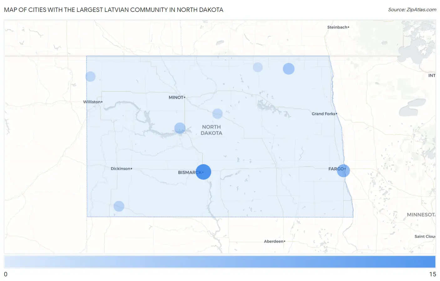 Cities with the Largest Latvian Community in North Dakota Map