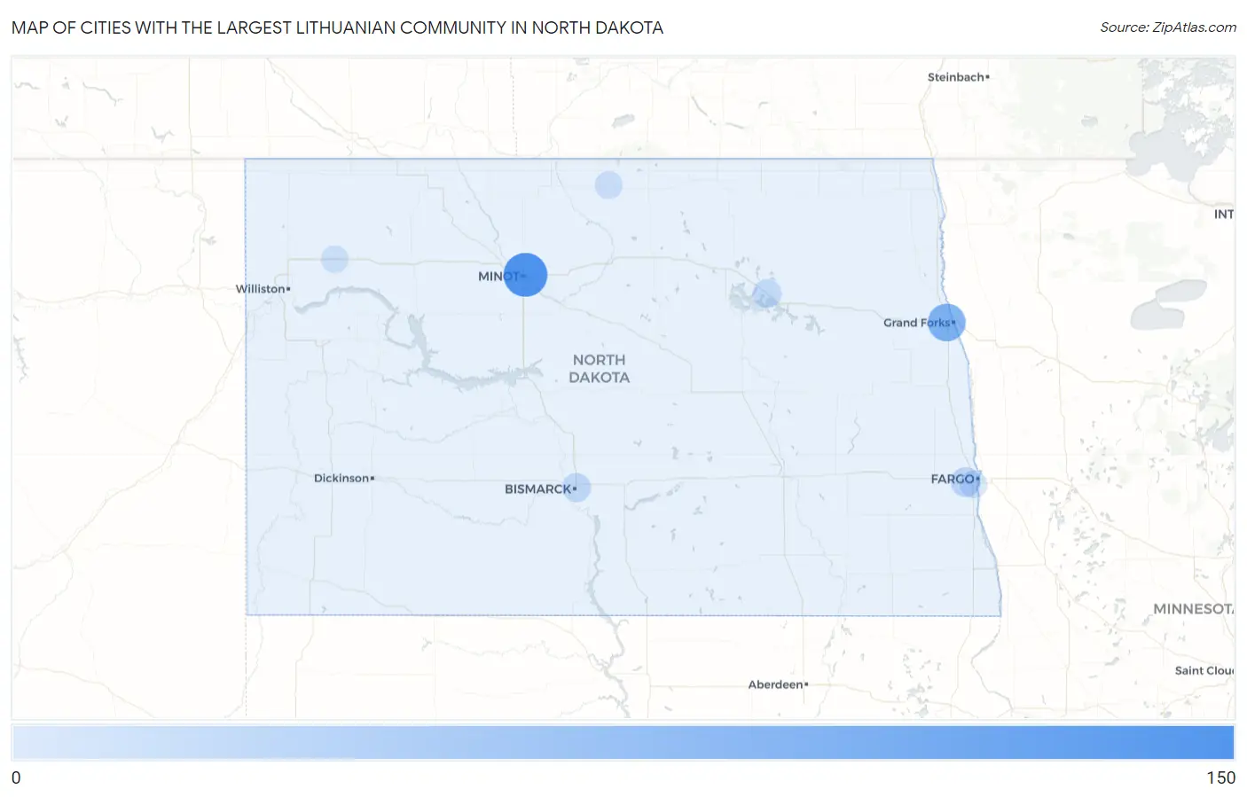 Cities with the Largest Lithuanian Community in North Dakota Map