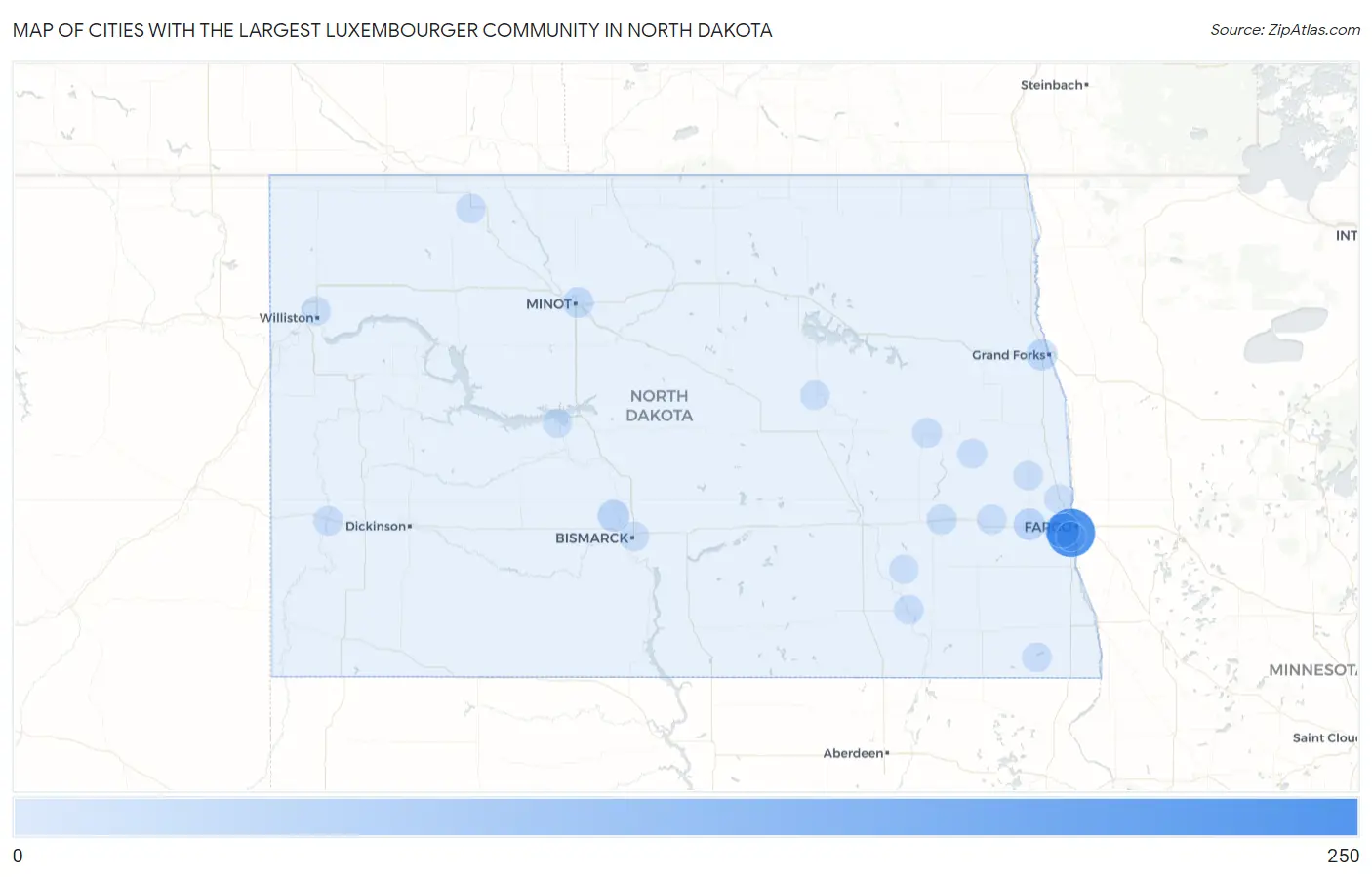 Cities with the Largest Luxembourger Community in North Dakota Map