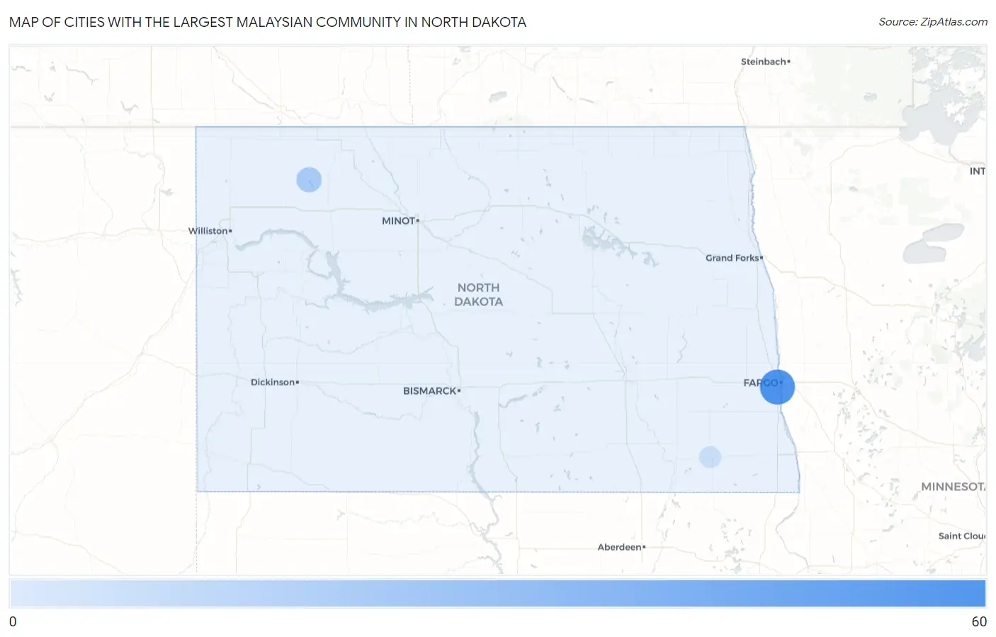 Cities with the Largest Malaysian Community in North Dakota Map