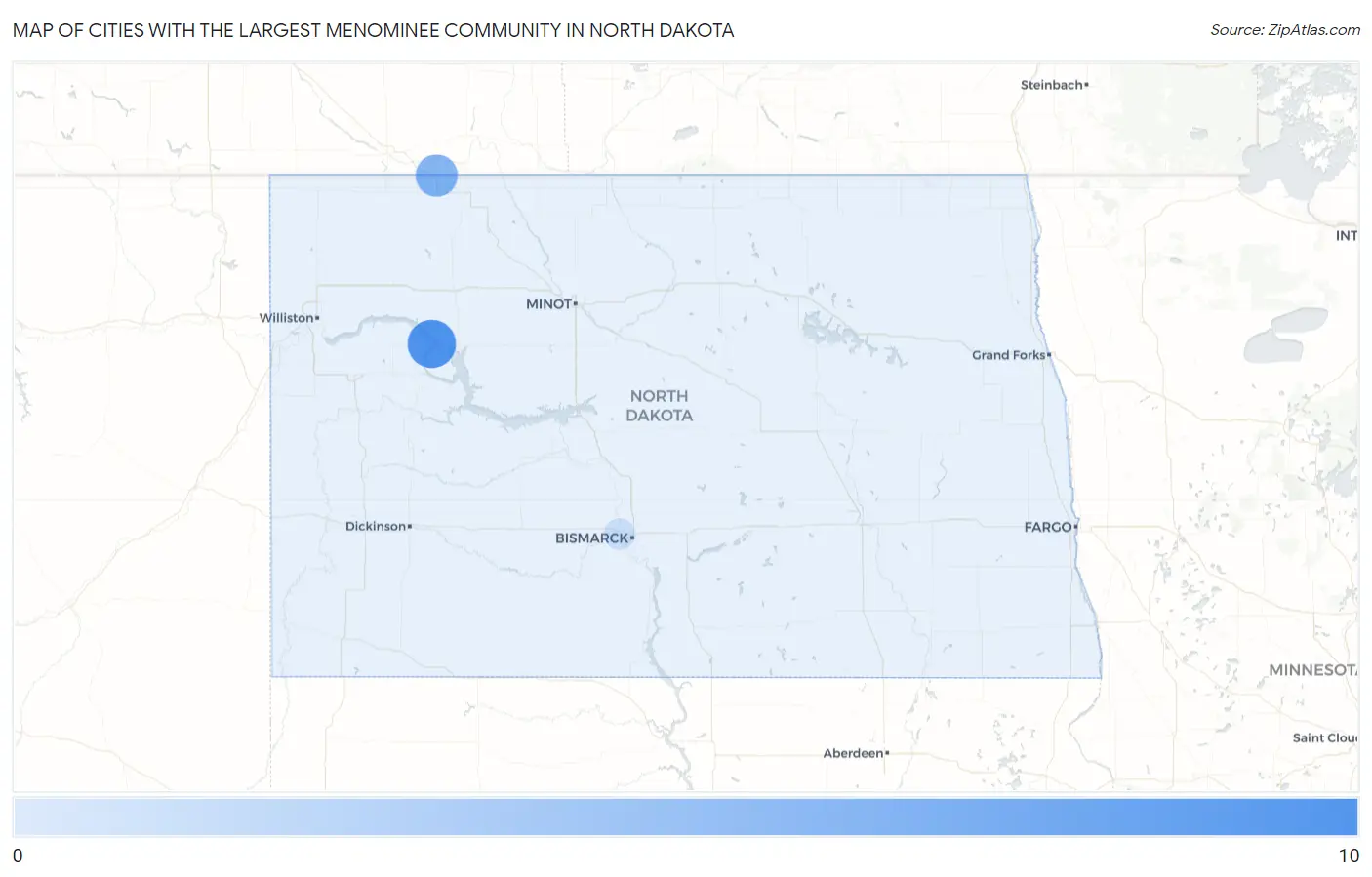 Cities with the Largest Menominee Community in North Dakota Map