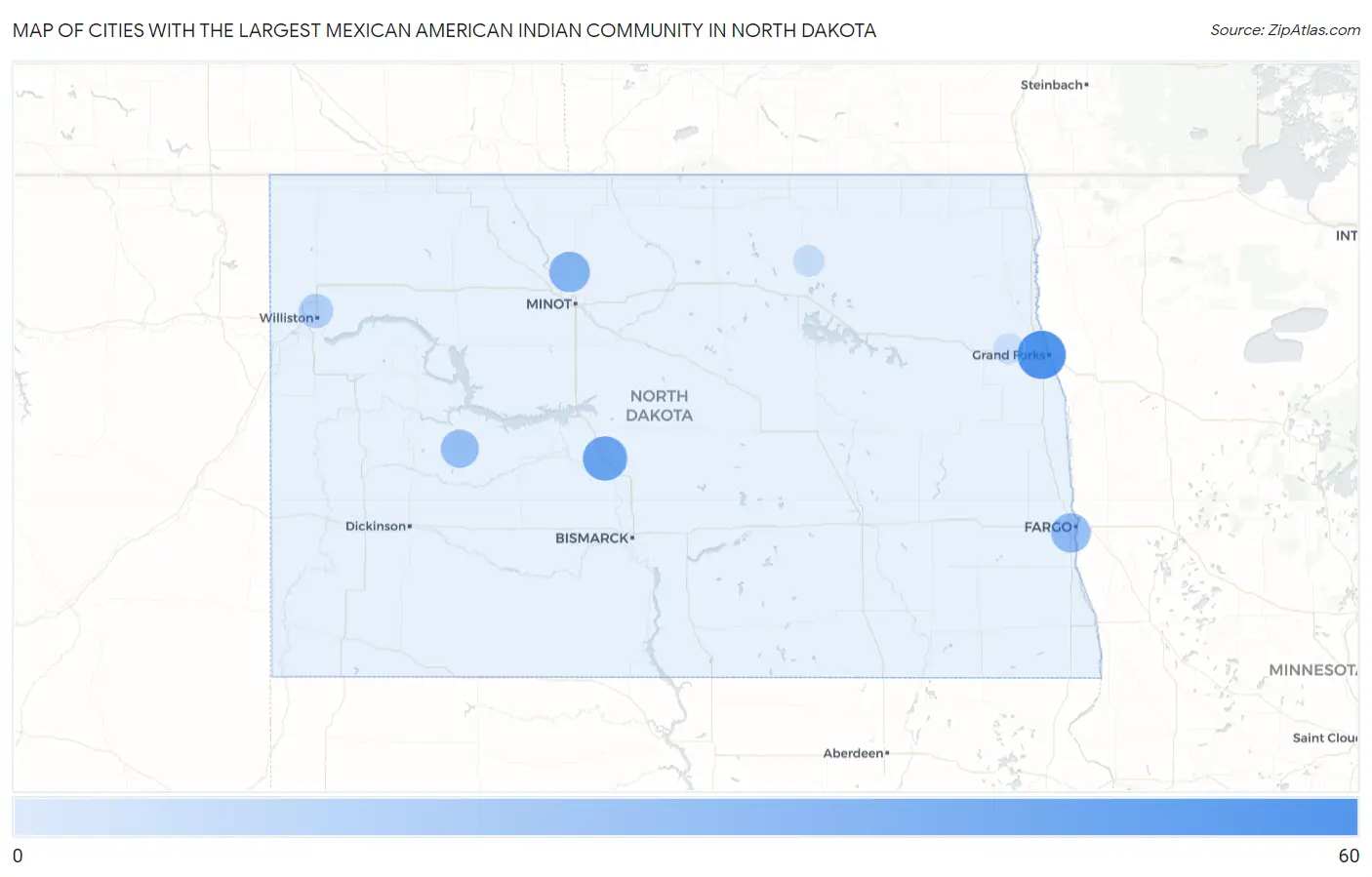 Cities with the Largest Mexican American Indian Community in North Dakota Map