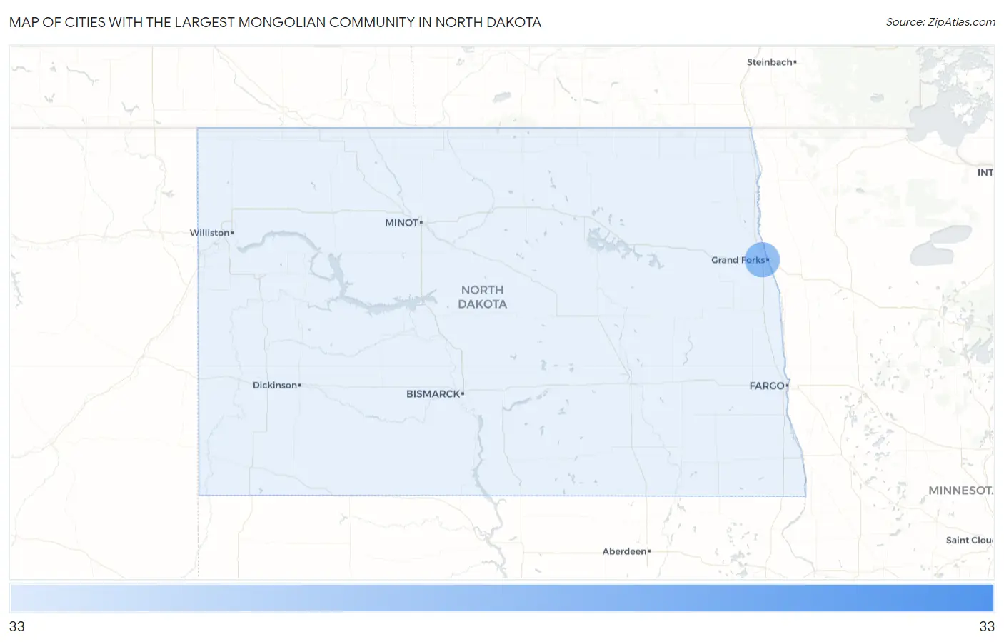 Cities with the Largest Mongolian Community in North Dakota Map