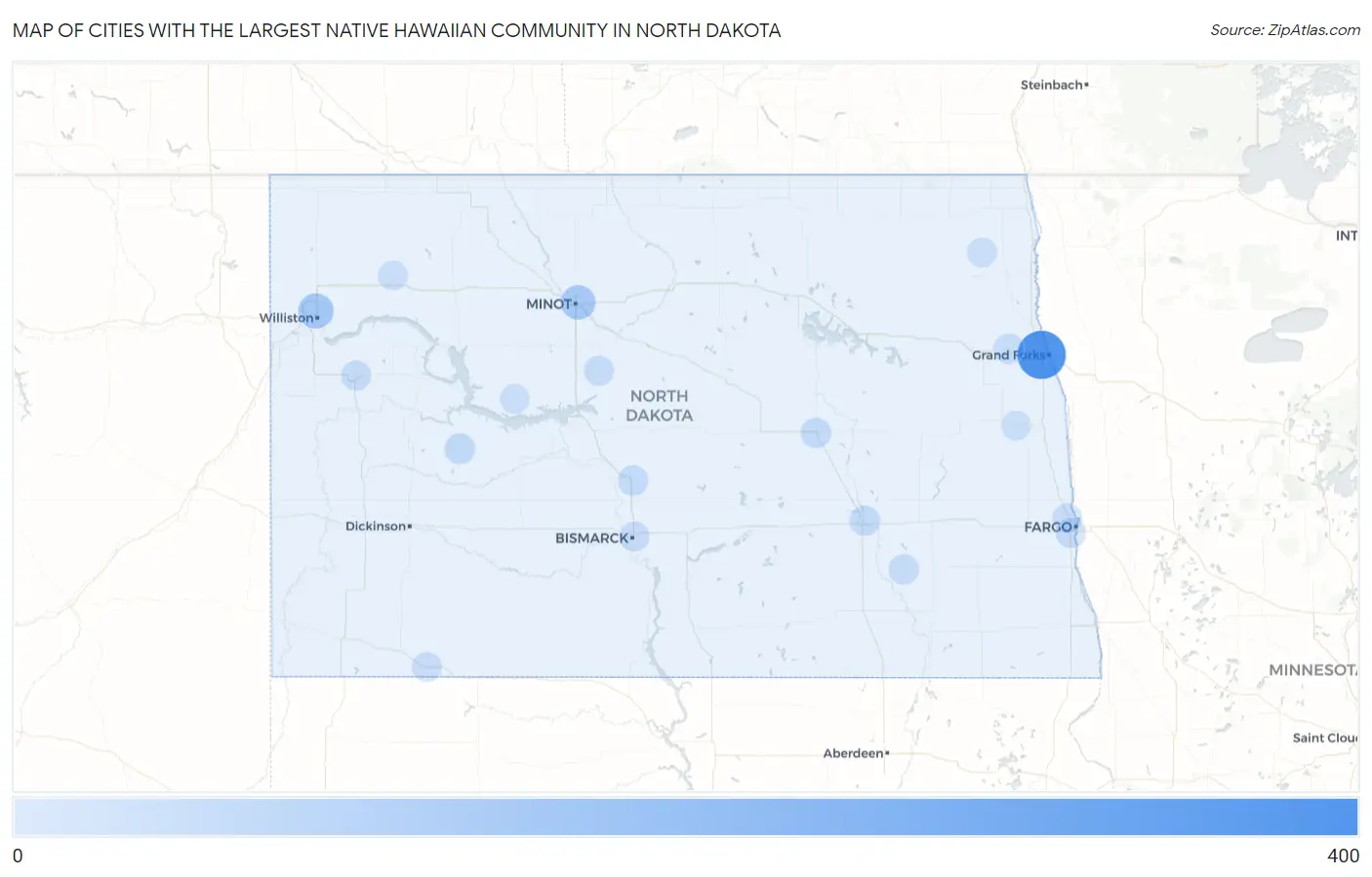 Cities with the Largest Native Hawaiian Community in North Dakota Map