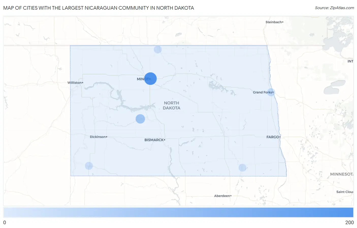 Cities with the Largest Nicaraguan Community in North Dakota Map