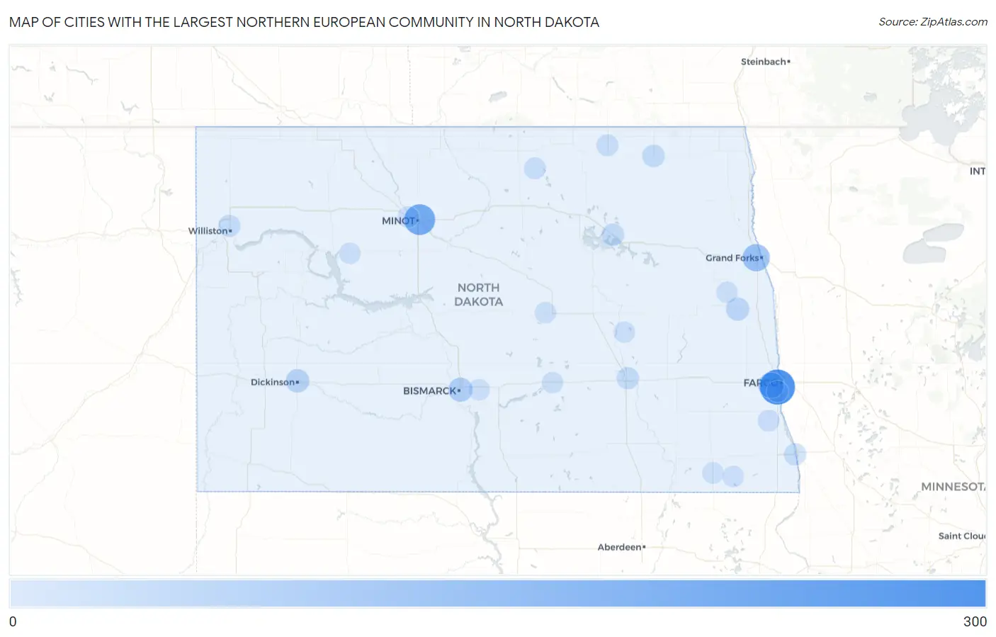 Cities with the Largest Northern European Community in North Dakota Map
