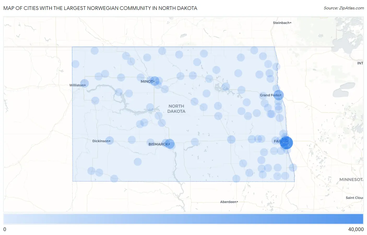 Cities with the Largest Norwegian Community in North Dakota Map