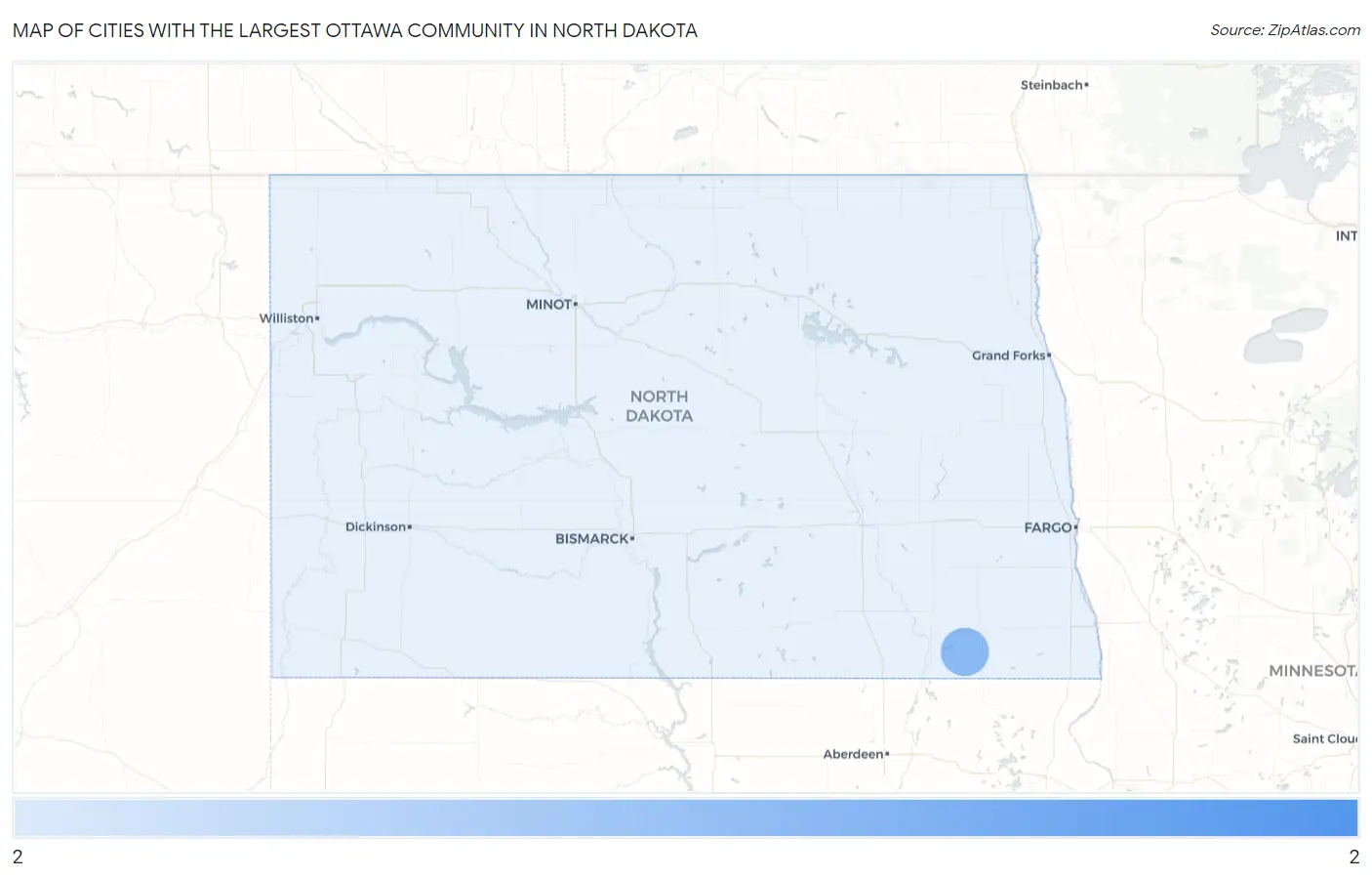 Cities with the Largest Ottawa Community in North Dakota Map