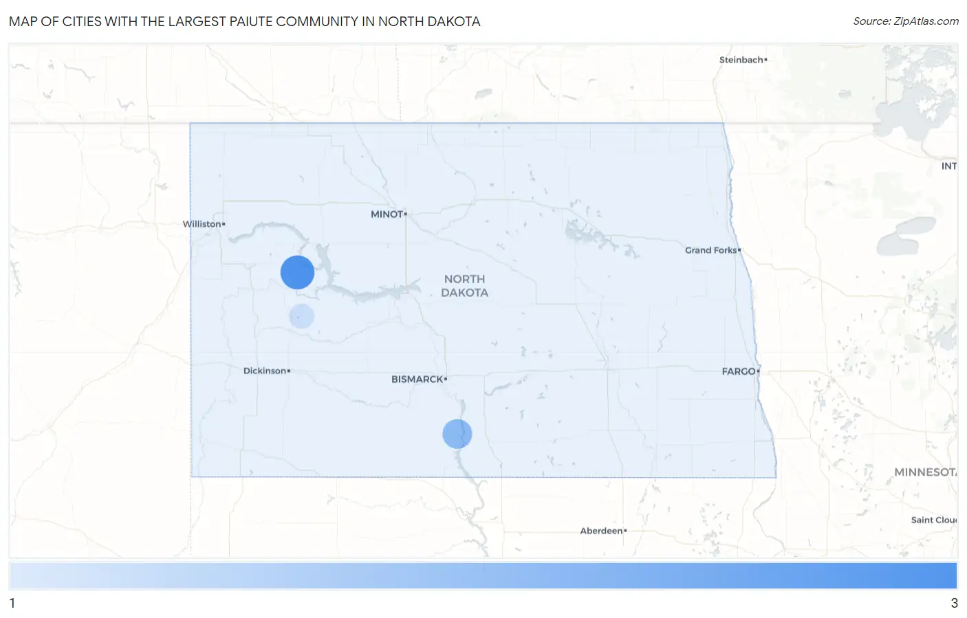 Cities with the Largest Paiute Community in North Dakota Map