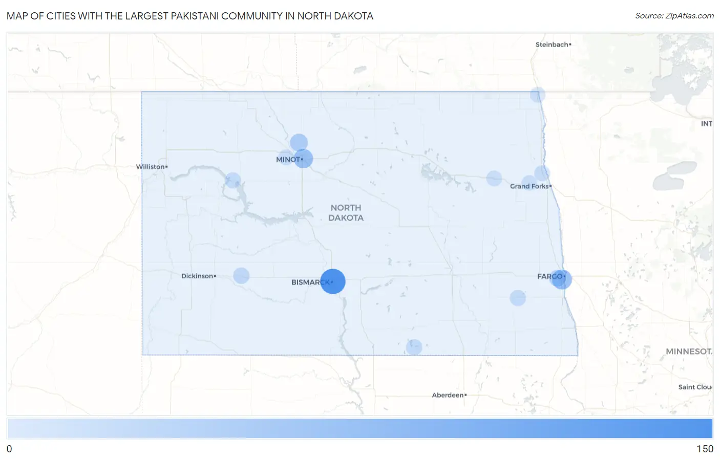 Cities with the Largest Pakistani Community in North Dakota Map