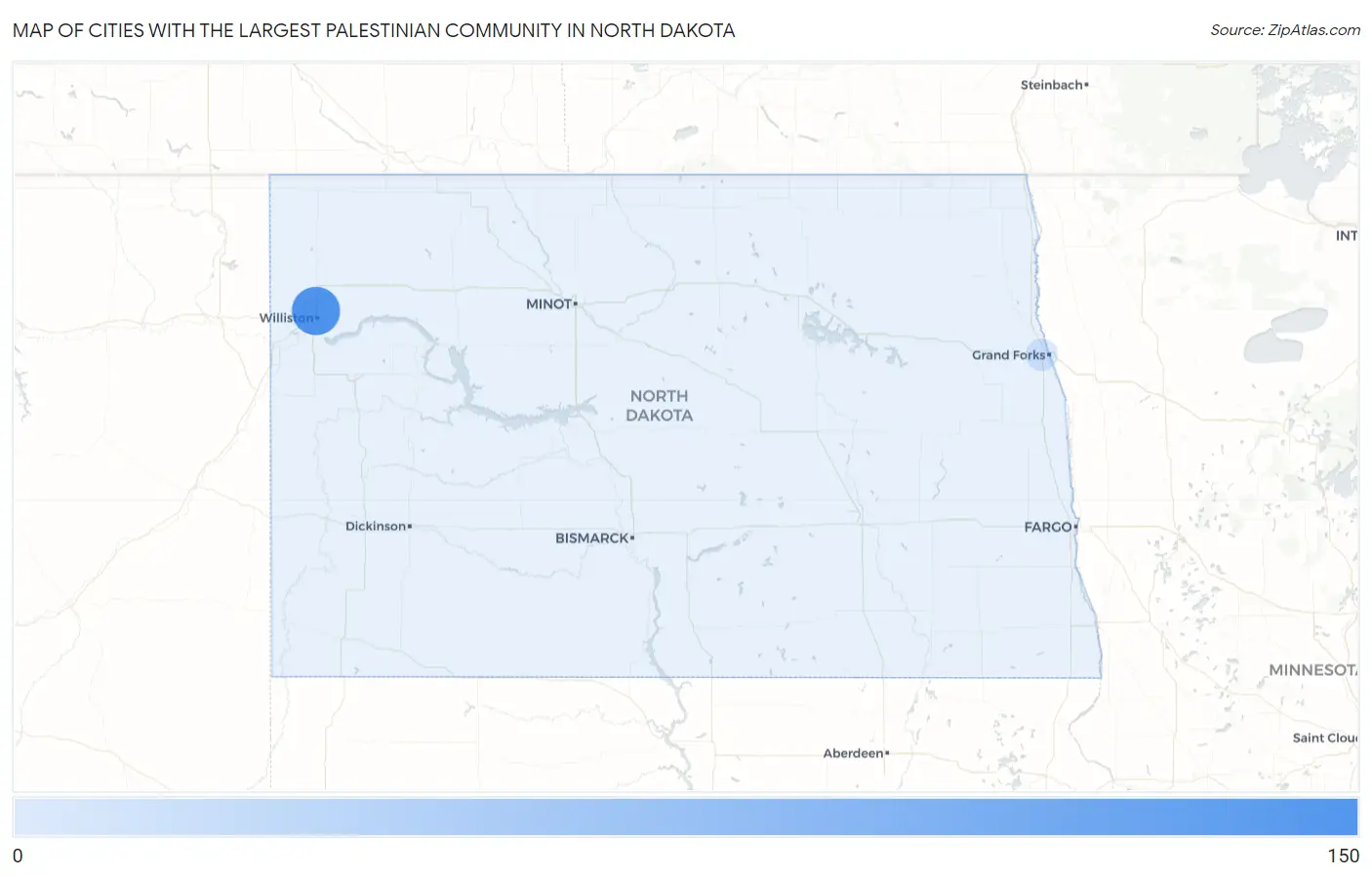 Cities with the Largest Palestinian Community in North Dakota Map