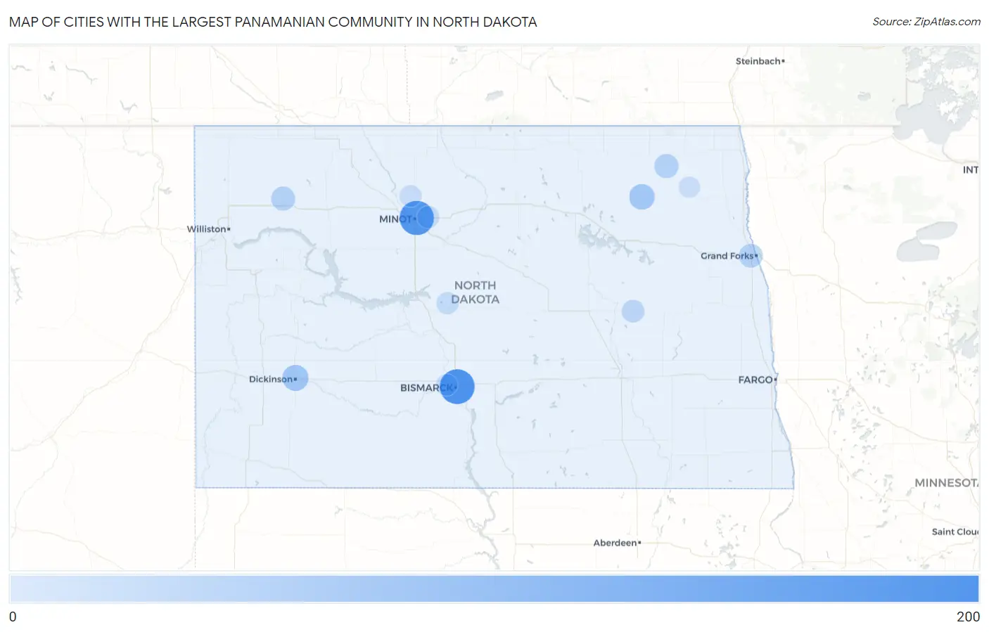 Cities with the Largest Panamanian Community in North Dakota Map