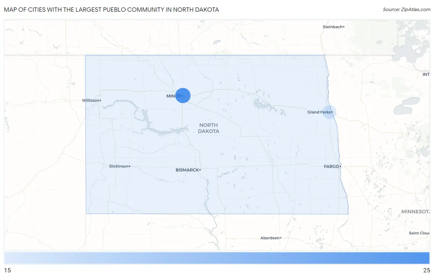 Cities with the Largest Pueblo Community in North Dakota Map