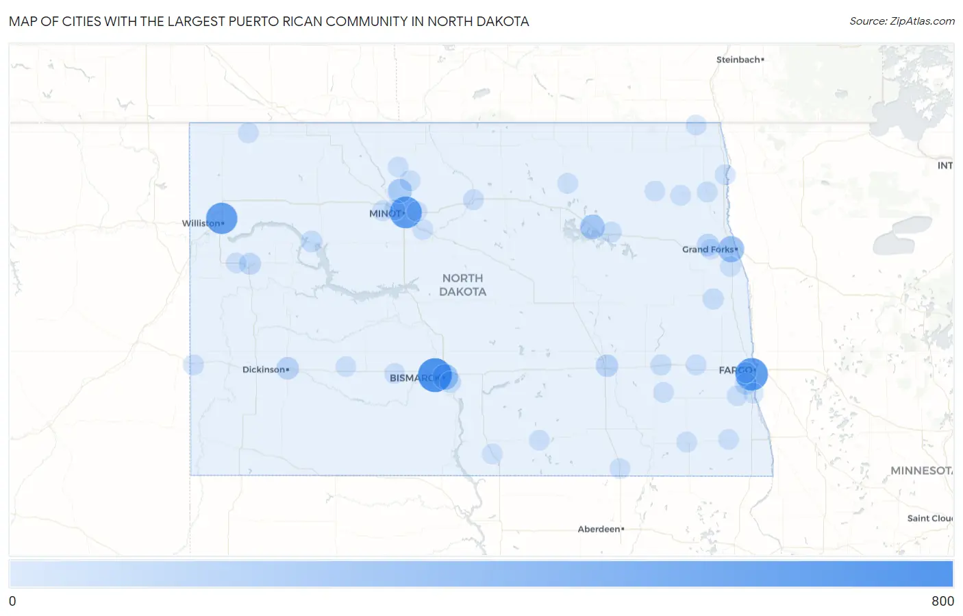 Cities with the Largest Puerto Rican Community in North Dakota Map