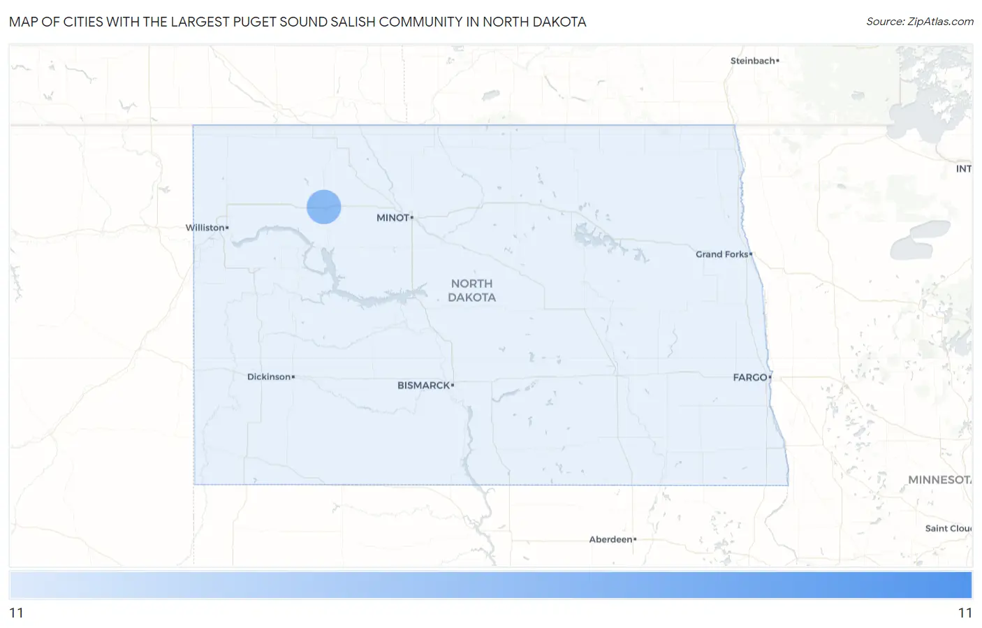 Cities with the Largest Puget Sound Salish Community in North Dakota Map
