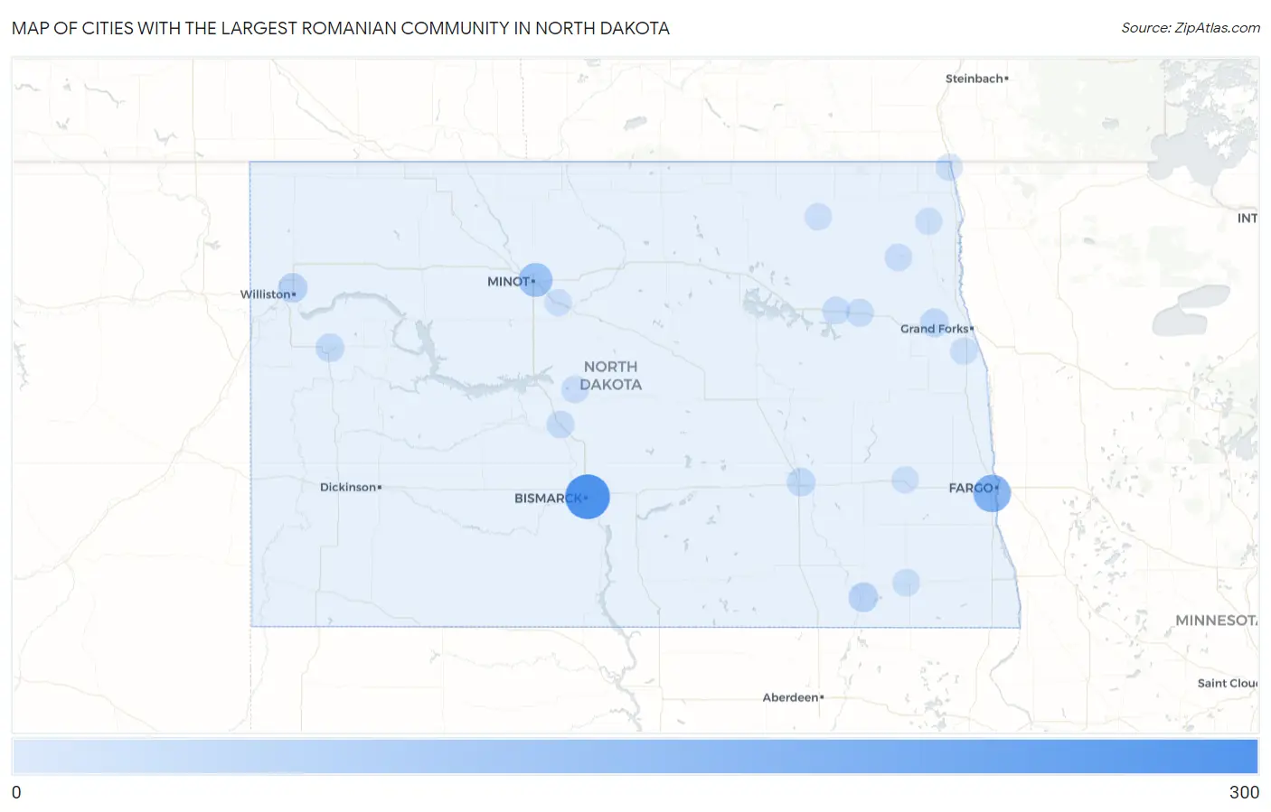 Cities with the Largest Romanian Community in North Dakota Map