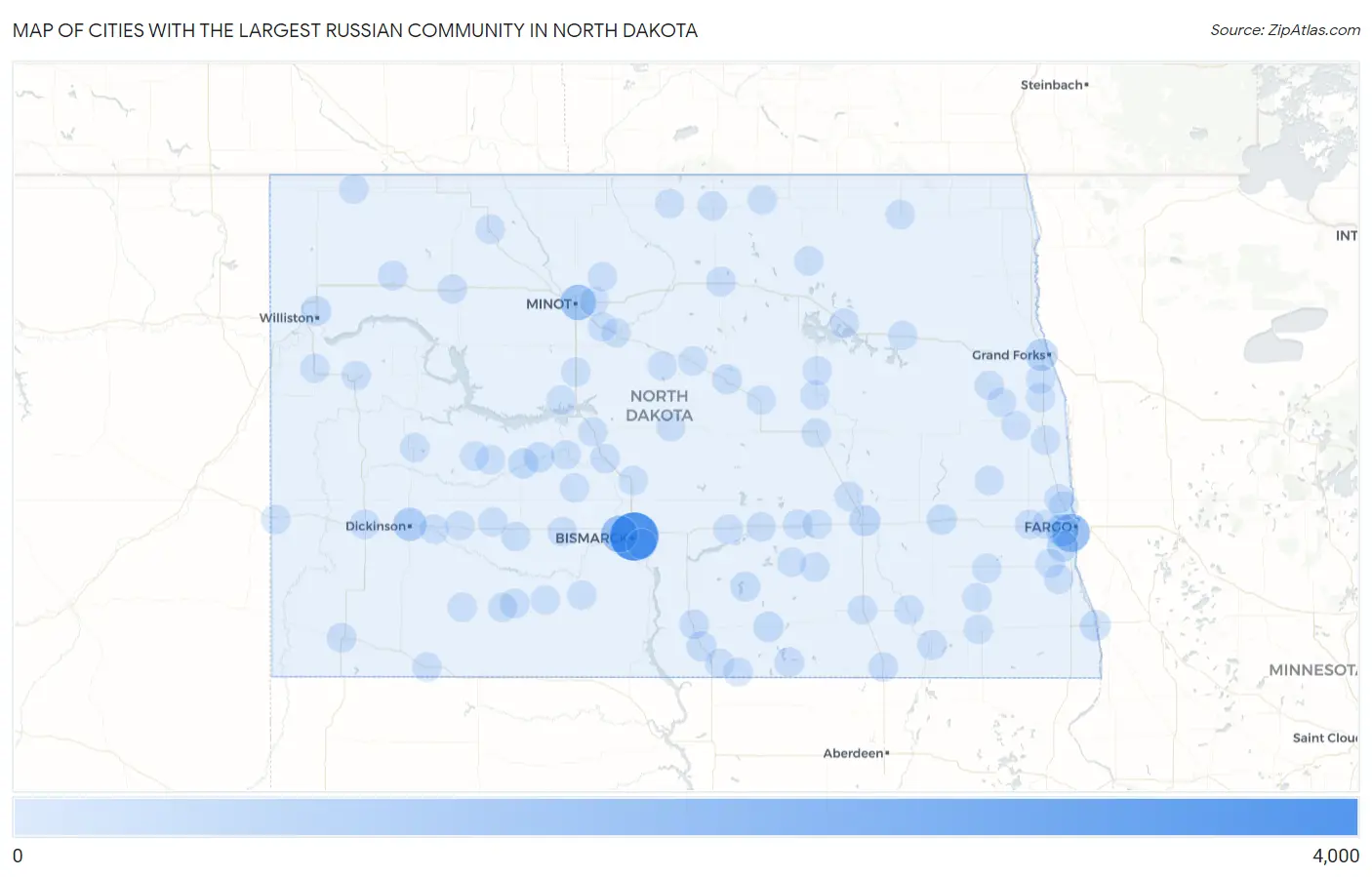 Cities with the Largest Russian Community in North Dakota Map