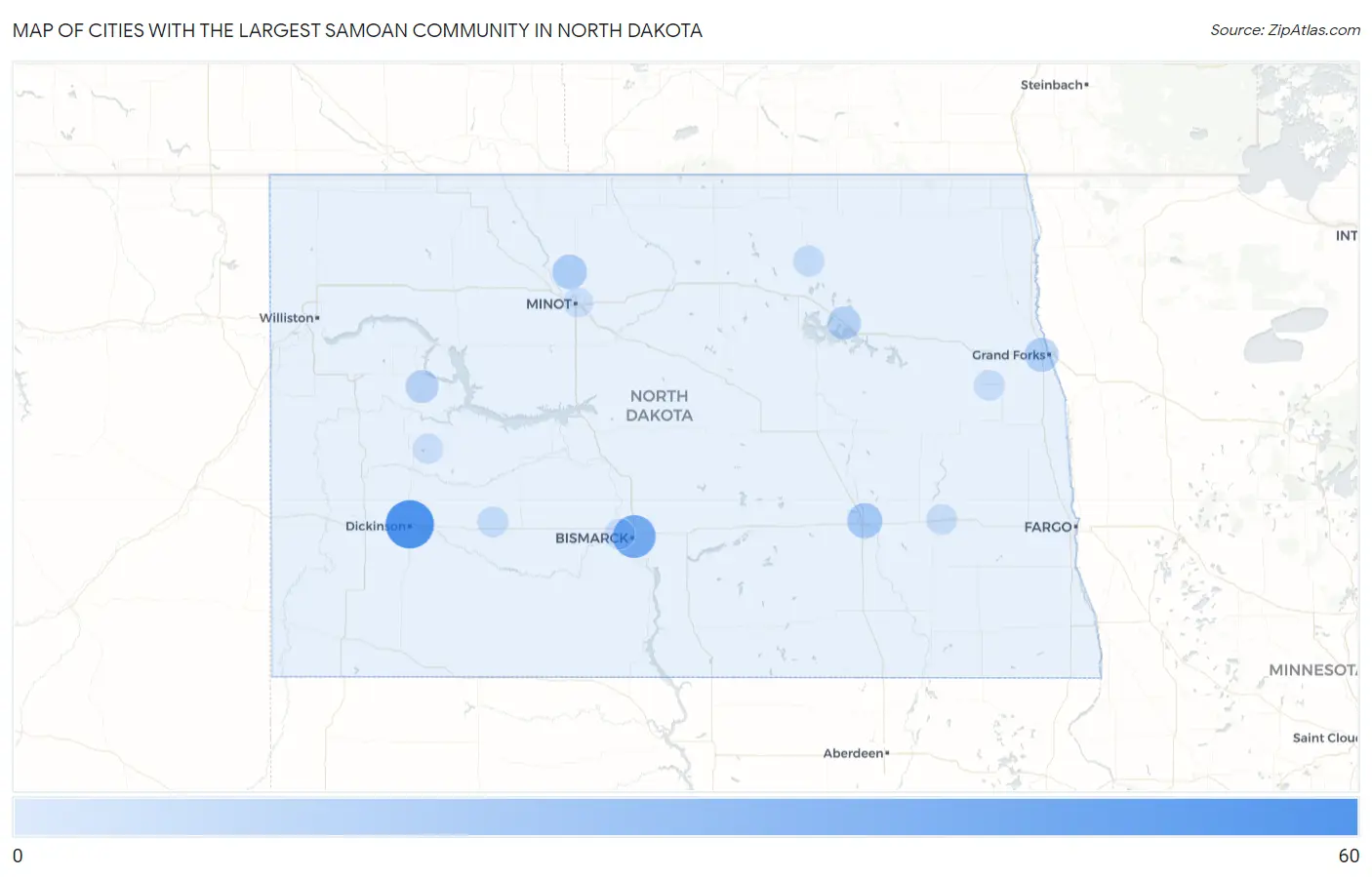 Cities with the Largest Samoan Community in North Dakota Map