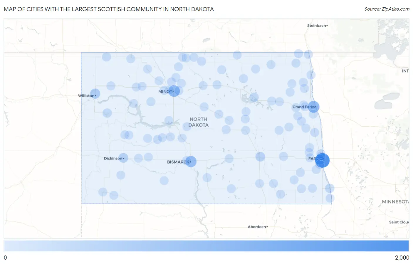 Cities with the Largest Scottish Community in North Dakota Map