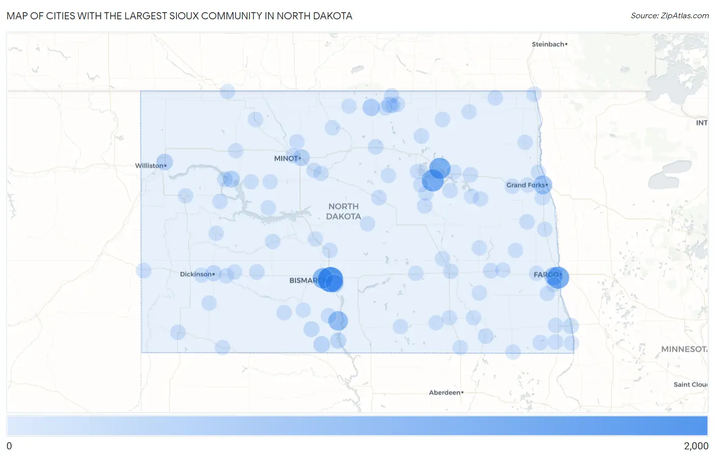 Cities with the Largest Sioux Community in North Dakota Map