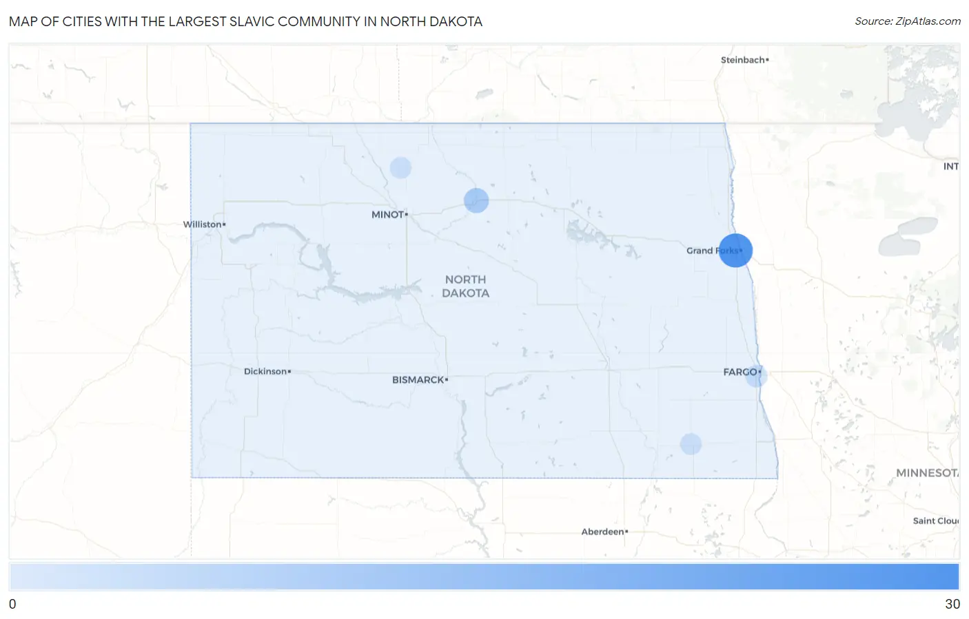 Cities with the Largest Slavic Community in North Dakota Map