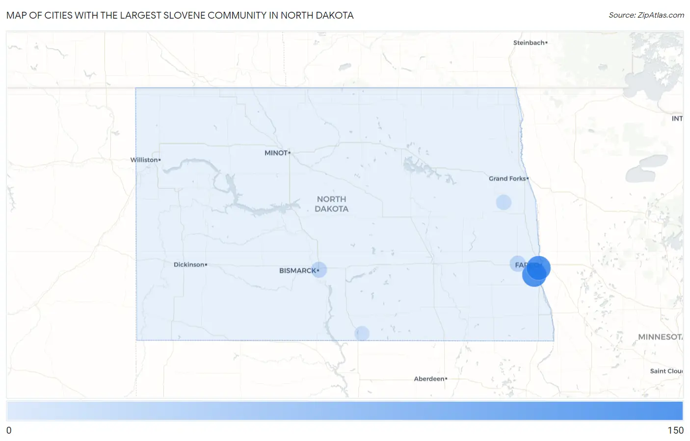 Cities with the Largest Slovene Community in North Dakota Map
