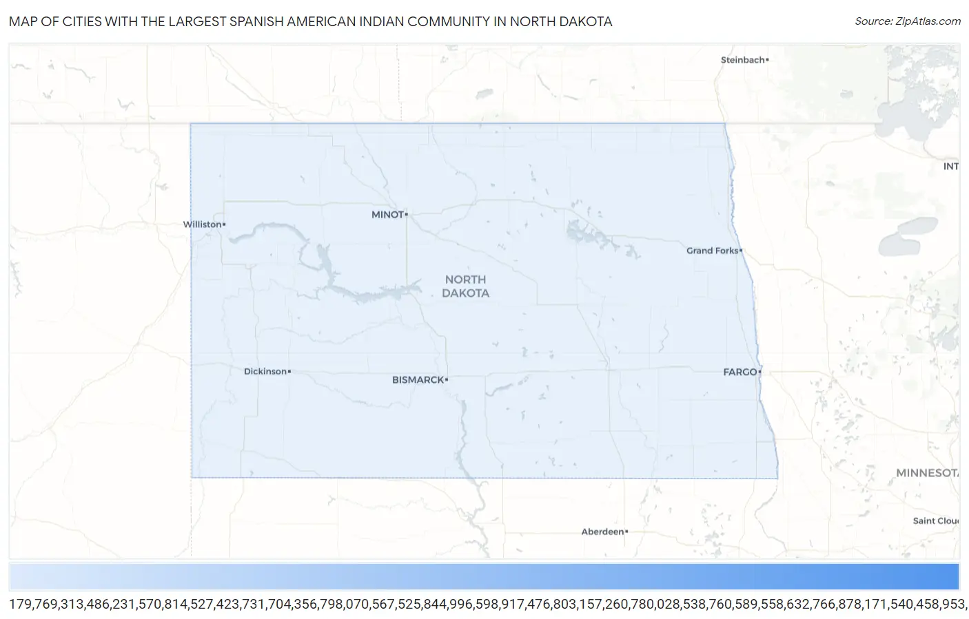 Cities with the Largest Spanish American Indian Community in North Dakota Map