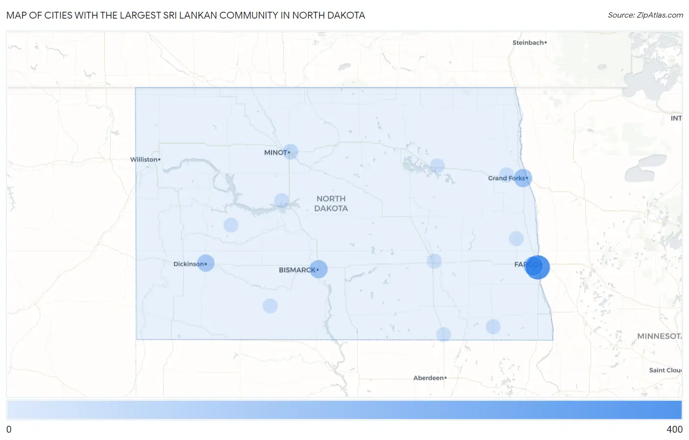 Cities with the Largest Sri Lankan Community in North Dakota Map