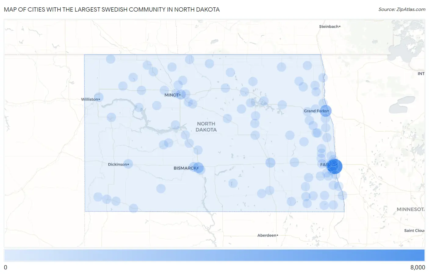 Cities with the Largest Swedish Community in North Dakota Map