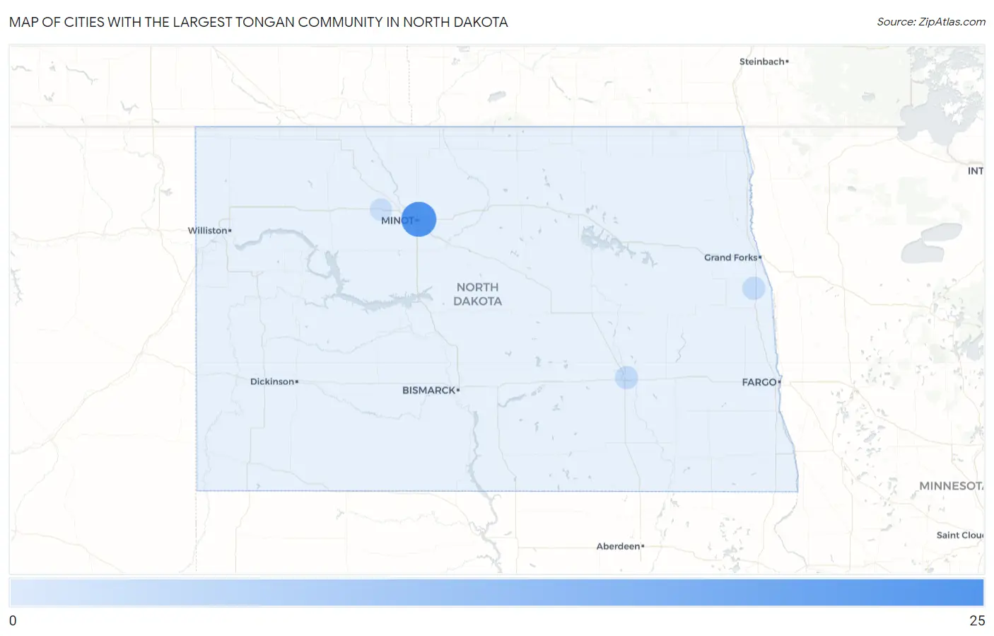 Cities with the Largest Tongan Community in North Dakota Map