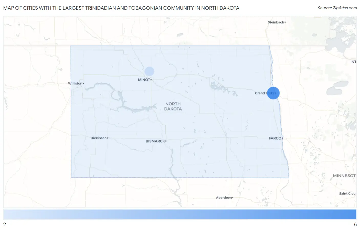 Cities with the Largest Trinidadian and Tobagonian Community in North Dakota Map
