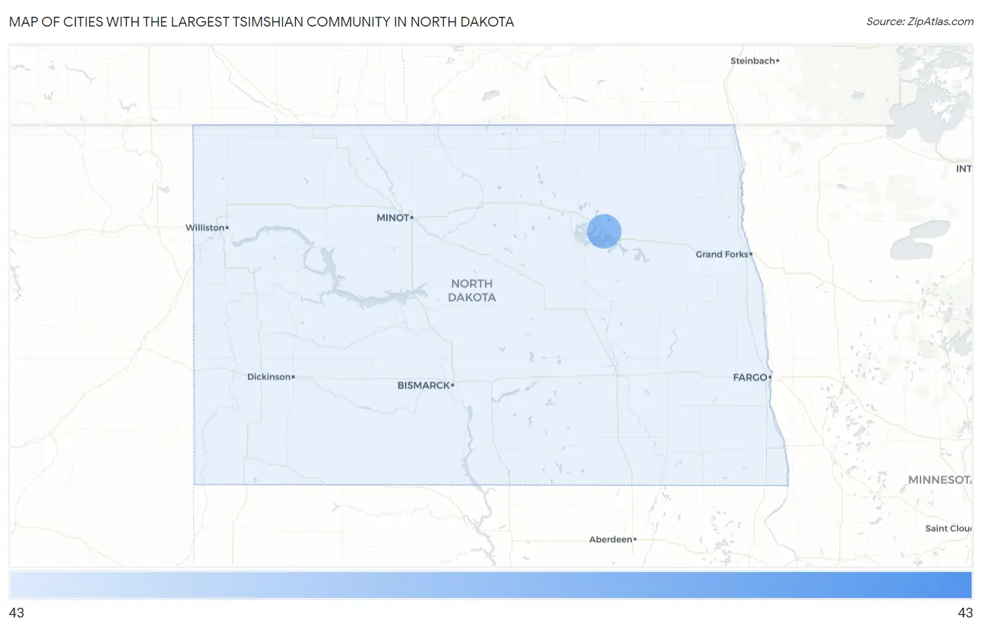 Cities with the Largest Tsimshian Community in North Dakota Map