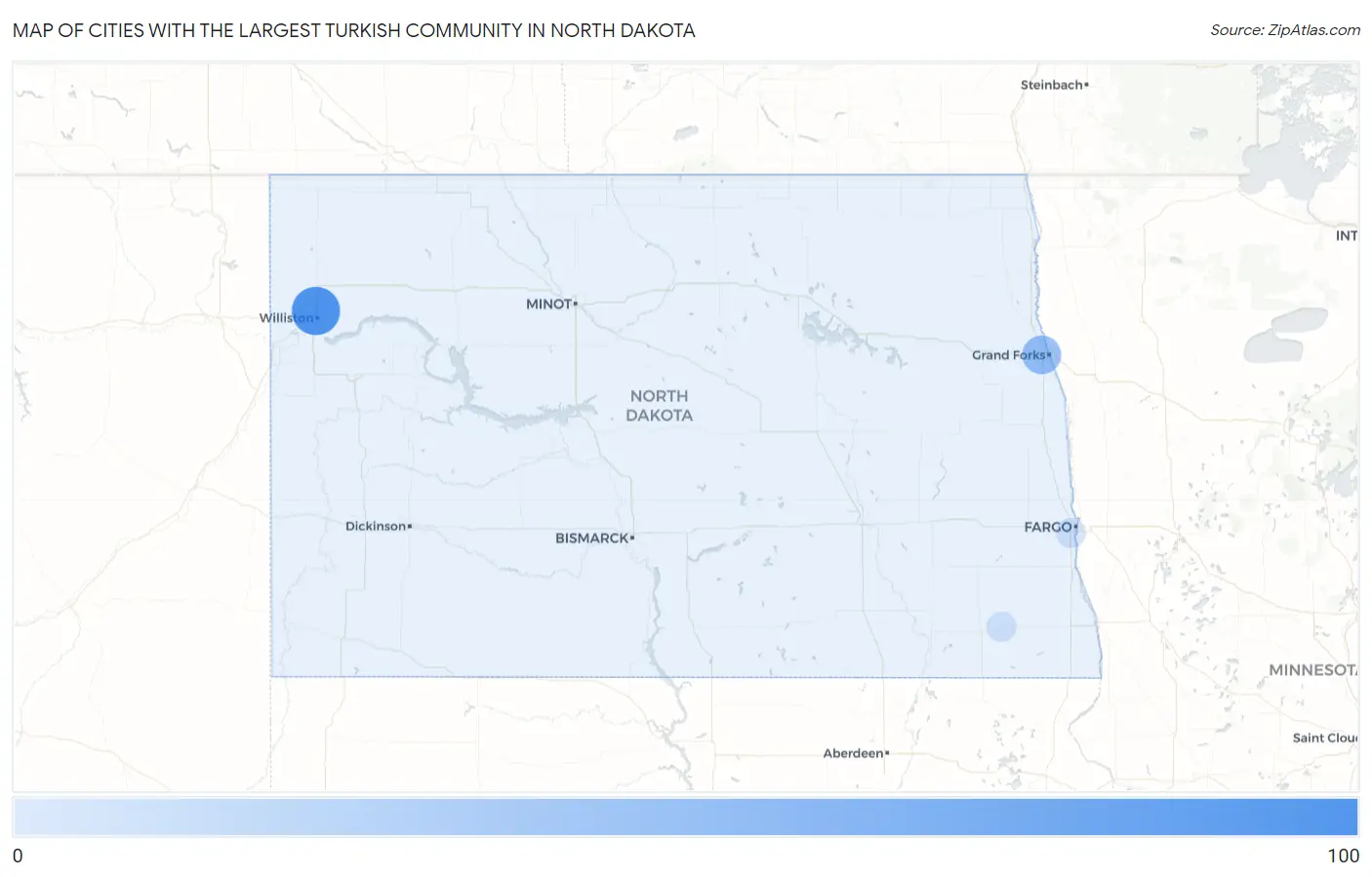 Cities with the Largest Turkish Community in North Dakota Map