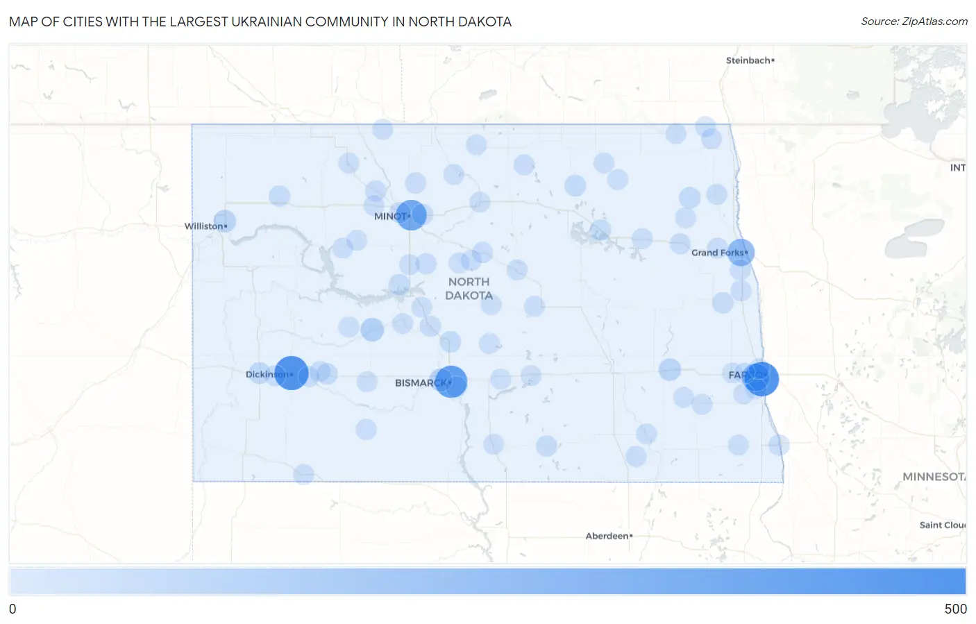 Cities with the Largest Ukrainian Community in North Dakota Map