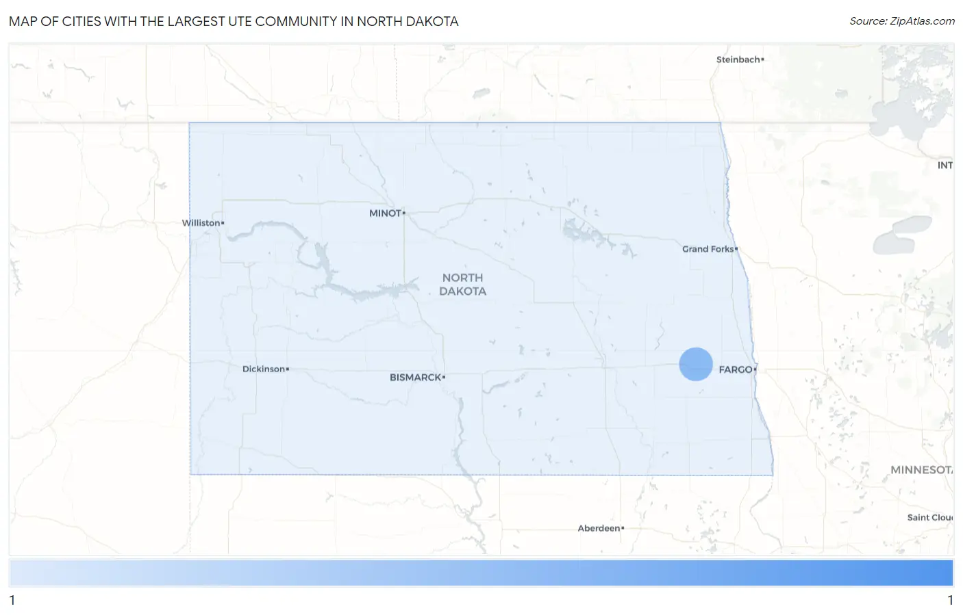 Cities with the Largest Ute Community in North Dakota Map
