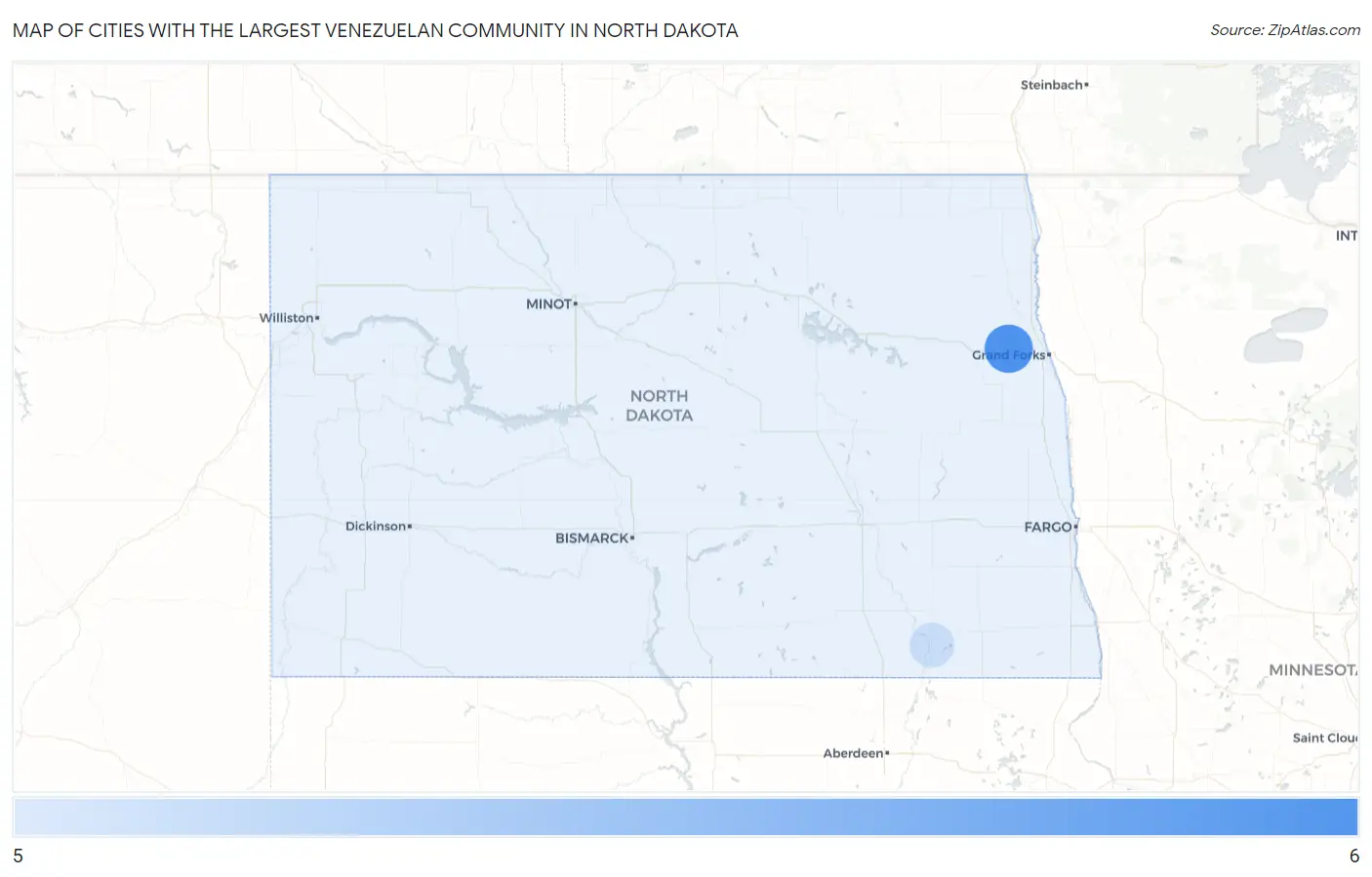 Cities with the Largest Venezuelan Community in North Dakota Map