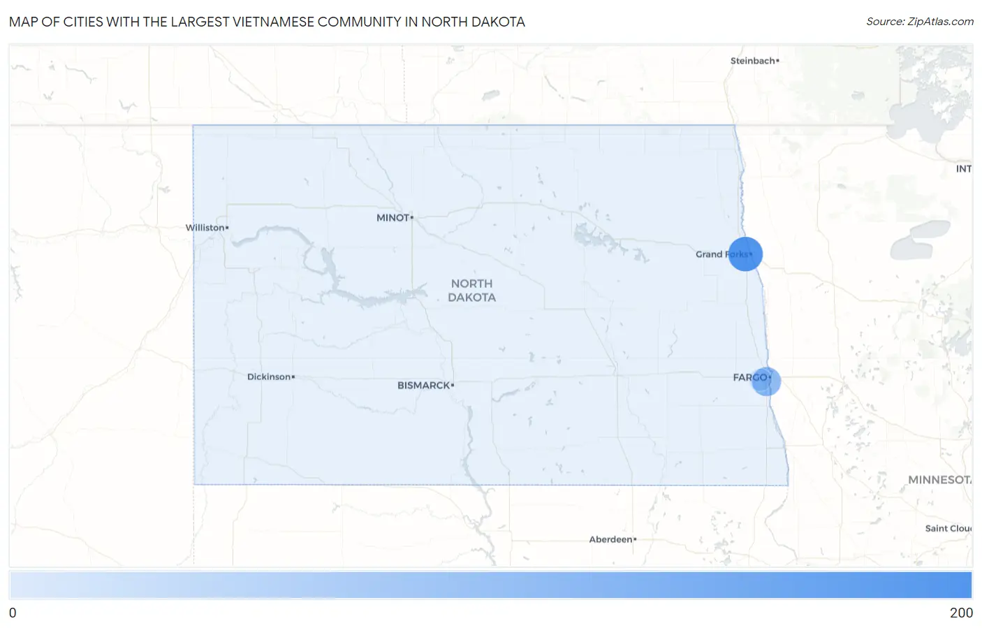 Cities with the Largest Vietnamese Community in North Dakota Map