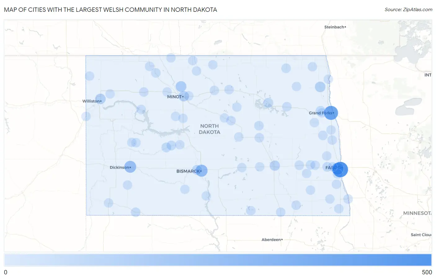 Cities with the Largest Welsh Community in North Dakota Map