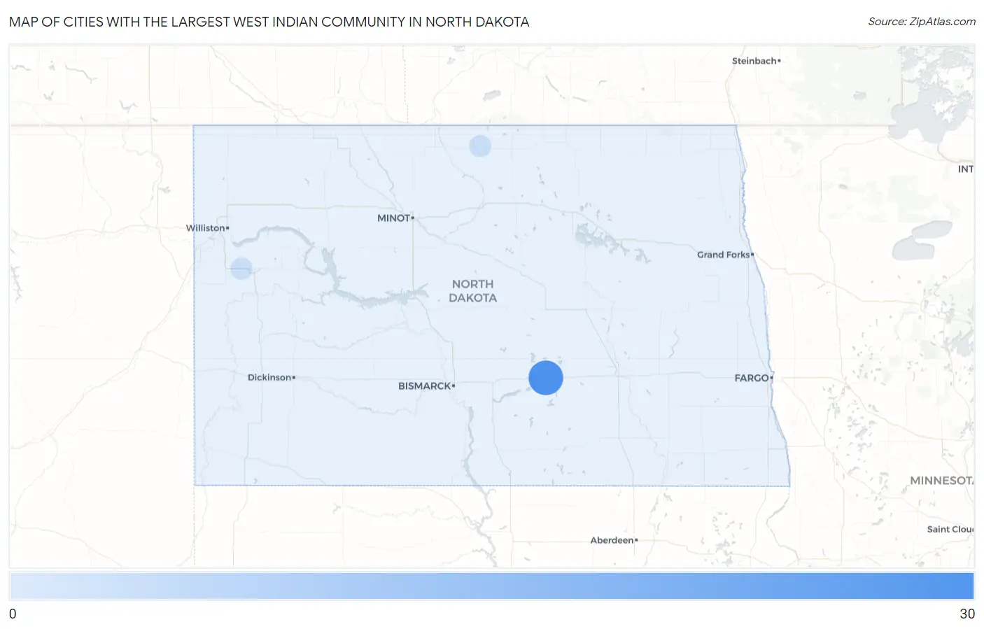 Cities with the Largest West Indian Community in North Dakota Map