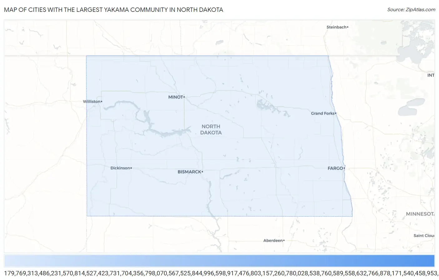 Cities with the Largest Yakama Community in North Dakota Map