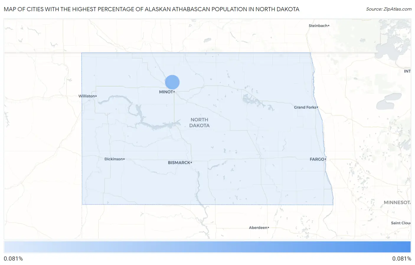 Cities with the Highest Percentage of Alaskan Athabascan Population in North Dakota Map