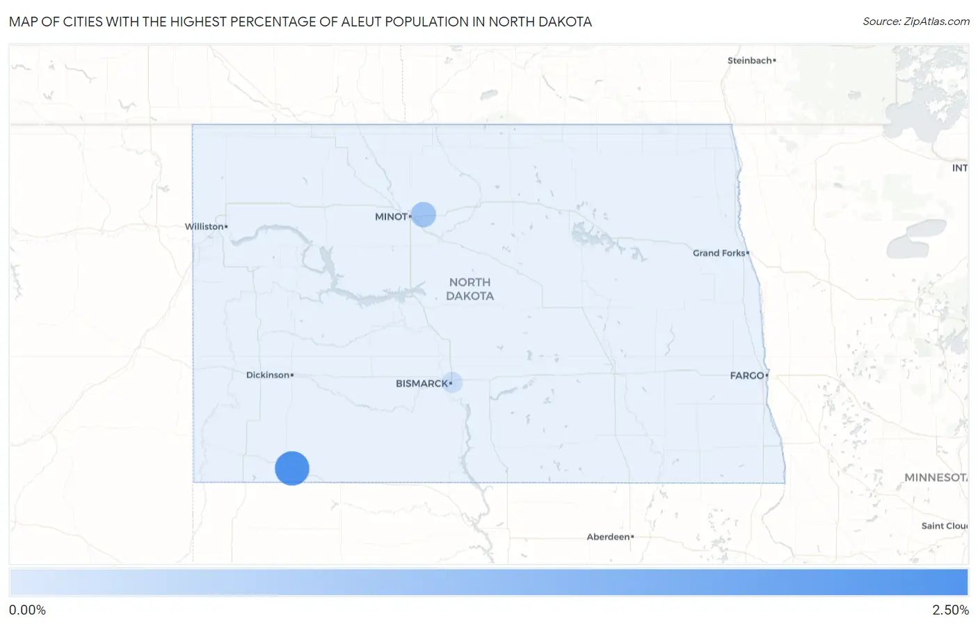 Cities with the Highest Percentage of Aleut Population in North Dakota Map