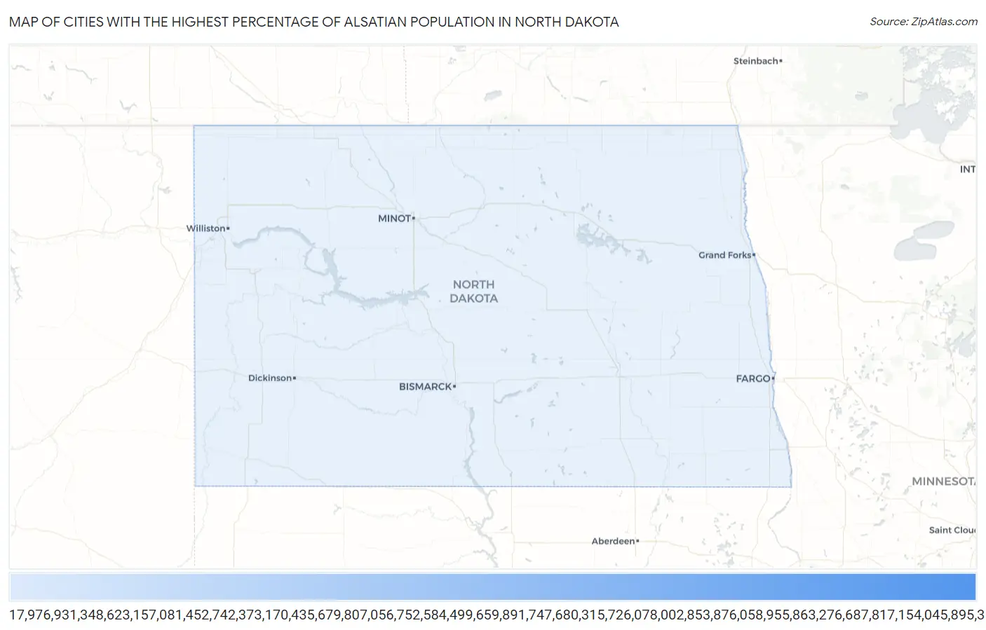 Cities with the Highest Percentage of Alsatian Population in North Dakota Map