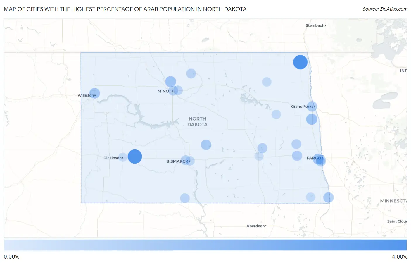 Cities with the Highest Percentage of Arab Population in North Dakota Map