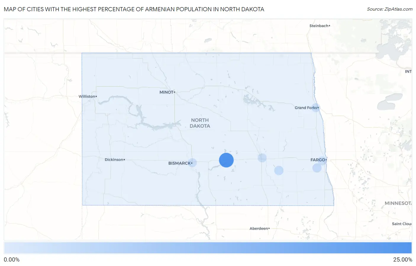 Cities with the Highest Percentage of Armenian Population in North Dakota Map