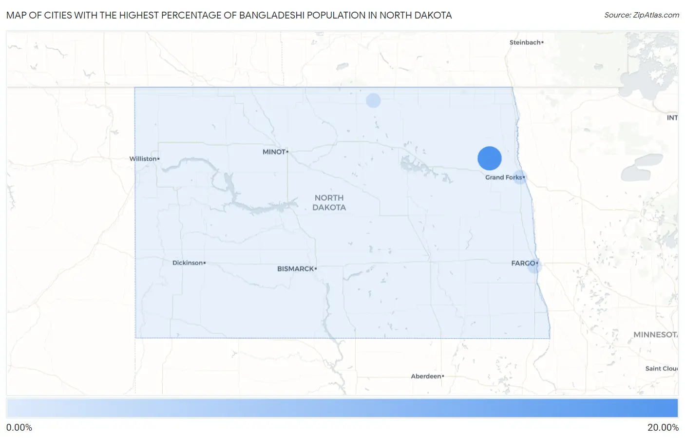 Cities with the Highest Percentage of Bangladeshi Population in North Dakota Map